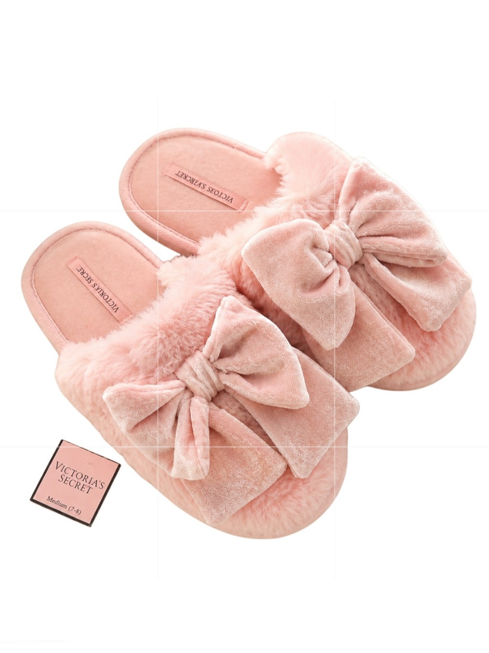 Victoria's Secret Velvet Bow Plush Slide Slippers